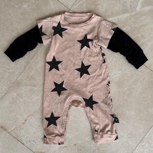 nununu Pink and Black Star Pattern Kids Overalls 18-24 months
